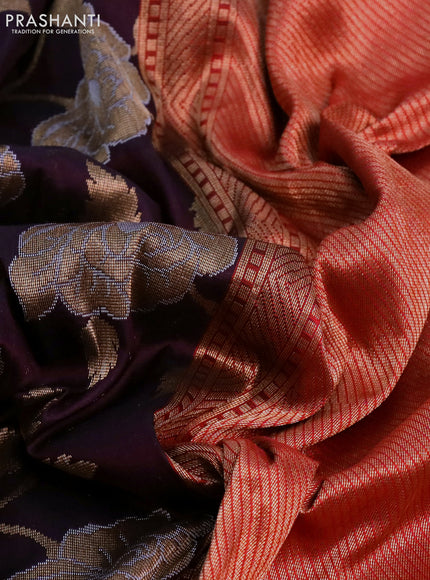 Banarasi uppada silk saree deep maroon and red with allover floral zari weaves and zari woven border