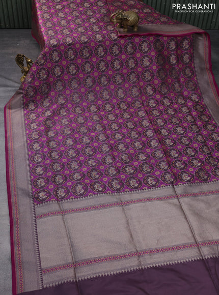 Banarasi uppada silk saree pastel wine shade with allover patola prints and zari woven border