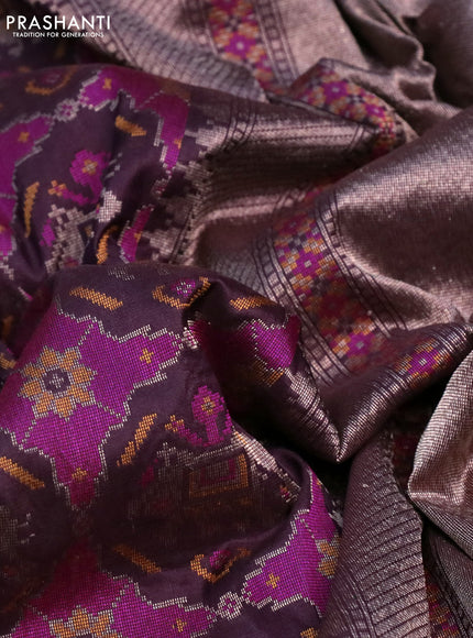 Banarasi uppada silk saree pastel wine shade with allover patola prints and zari woven border