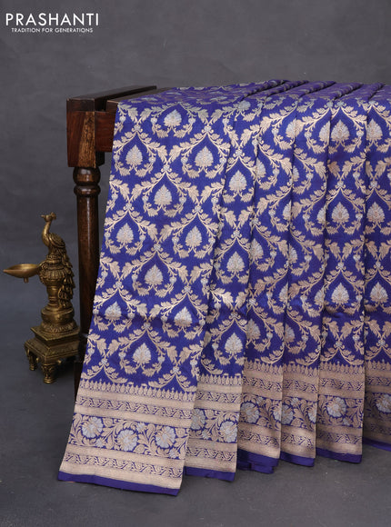 Banarasi uppada silk saree blue with allover zari woven brocade weaves and zari woven border