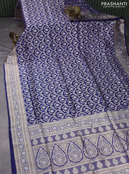 Banarasi uppada silk saree blue with allover zari woven brocade weaves and zari woven border