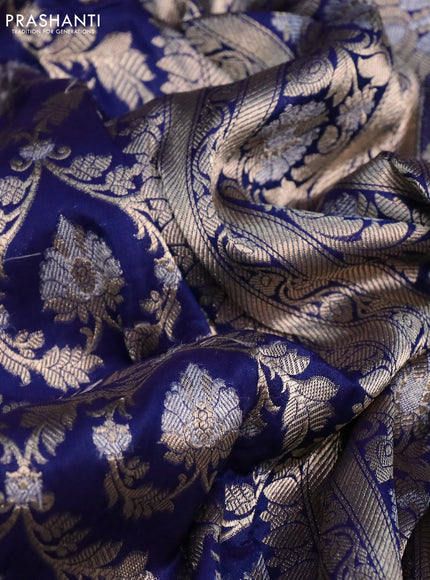Banarasi uppada silk saree blue with allover zari woven brocade weaves and zari woven border