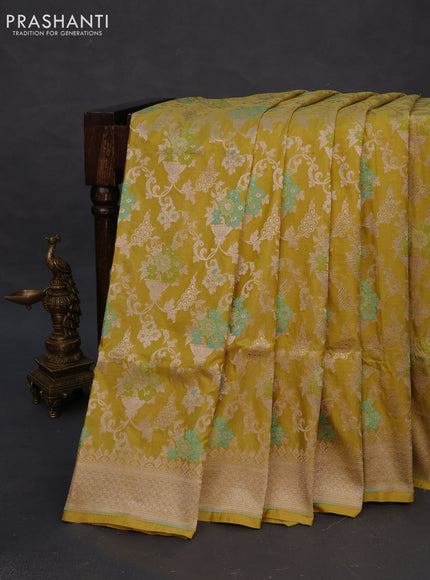 Banarasi uppada silk saree lime yellow with allover zari woven brocade weaves and zari woven border
