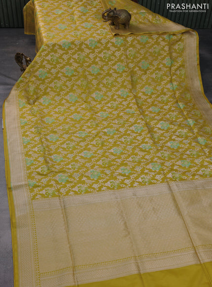 Banarasi uppada silk saree lime yellow with allover zari woven brocade weaves and zari woven border