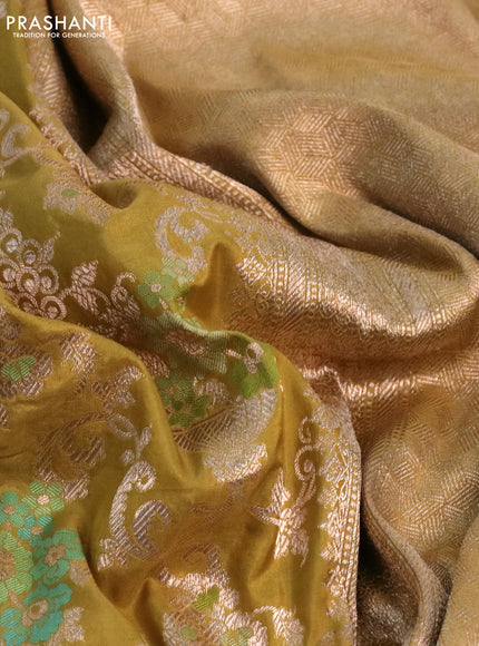 Banarasi uppada silk saree lime yellow with allover zari woven brocade weaves and zari woven border