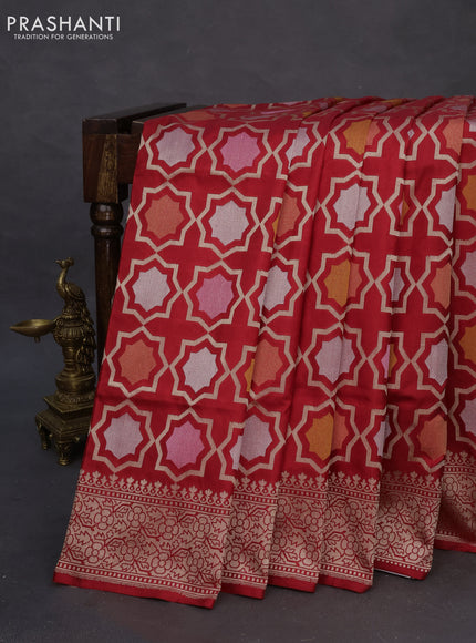 Banarasi uppada silk saree red with allover zari woven geometric brocade weaves and zari woven border