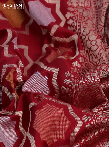 Banarasi uppada silk saree red with allover zari woven geometric brocade weaves and zari woven border