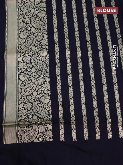 Banarasi uppada silk saree deep navy blue with allover silver & gold zari woven floral weaves and rich zari woven border