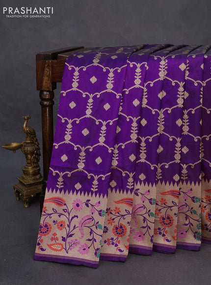Banarasi uppada silk saree violet with allover zari weaves and rich zari woven border