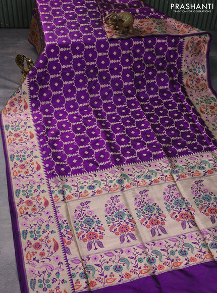 Banarasi uppada silk saree violet with allover zari weaves and rich zari woven border