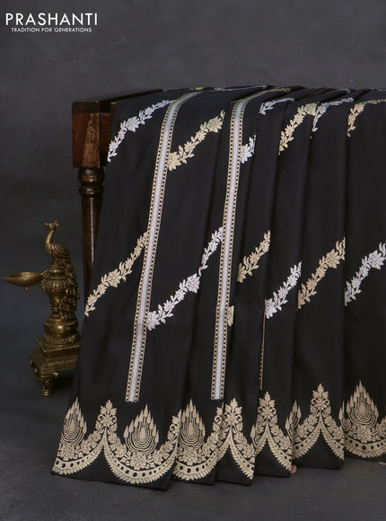 Banarasi uppada silk saree black with allover silver & zari weaves and zari woven border