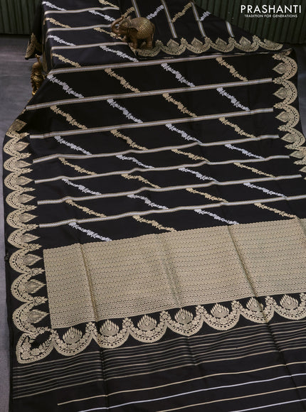 Banarasi uppada silk saree black with allover silver & zari weaves and zari woven border