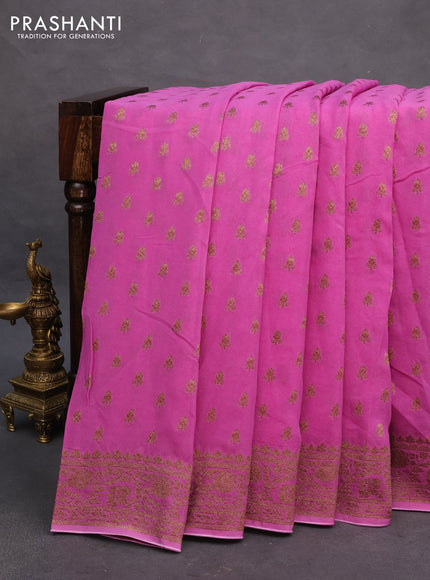 Banarasi semi crepe saree lotus pink with allover woven buttas and woven border