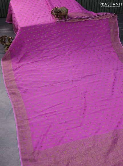 Banarasi semi crepe saree lotus pink with allover woven buttas and woven border