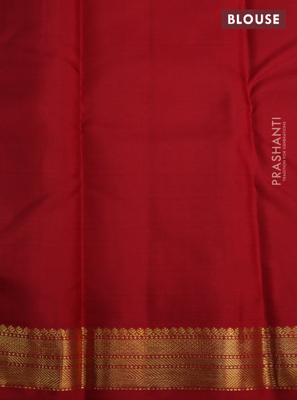 Pure kanchipuram silk saree light blue and red with zari woven buttas and temple design zari woven korvai border