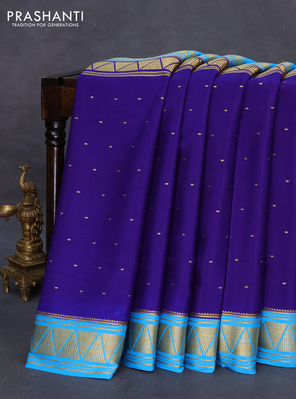 Pure mysore silk saree light blue and dark blue with half & half style and long zari woven border
