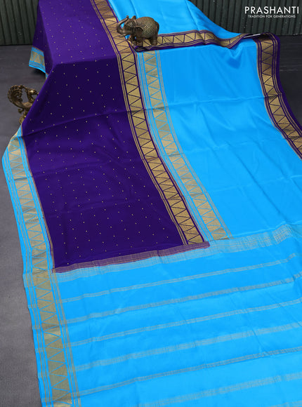 Pure mysore silk saree light blue and dark blue with half & half style and long zari woven border