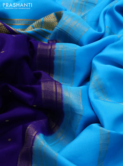 Pure mysore silk saree light blue and dark blue with half & half style and long zari woven border