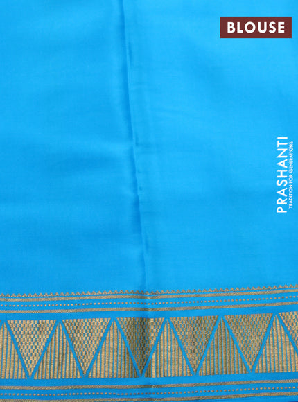 Pure mysore silk saree light blue and dark blue with half & half style and long zari woven border