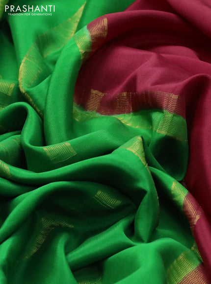 Pure mysore silk saree red and green cs blue with plain body and rettapet zari woven border
