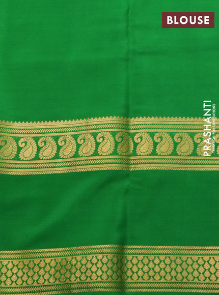 Pure mysore silk saree red and green cs blue with plain body and rettapet zari woven border