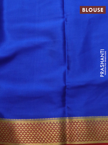 Pure mysore silk saree teal green shade and blue maroon with plain body and long zari woven border
