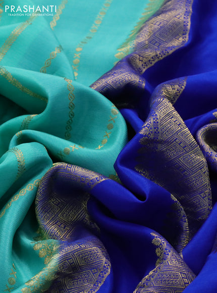 Pure mysore silk saree teal blue and blue with allover zari weaves and zari woven border