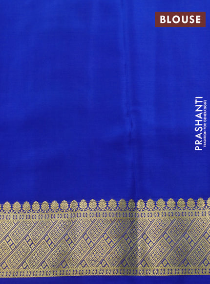 Pure mysore silk saree teal blue and blue with allover zari weaves and zari woven border