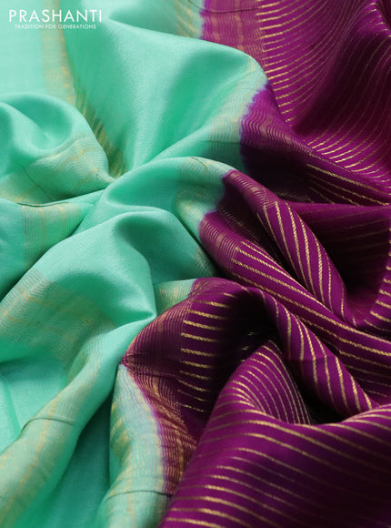 Pure mysore silk saree deep purple and teal green red with allover zari weaves and zari woven border