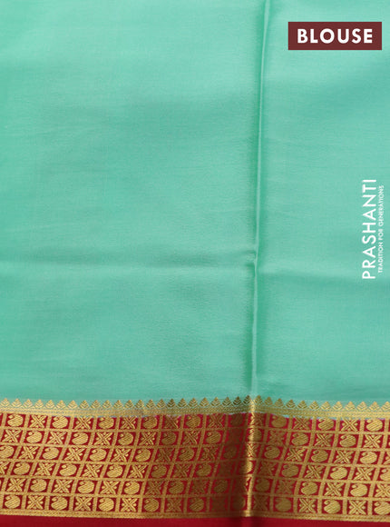 Pure mysore silk saree deep purple and teal green red with allover zari weaves and zari woven border