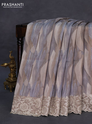 Semi tussar saree grey shade with allover digital prints and chikankari work border