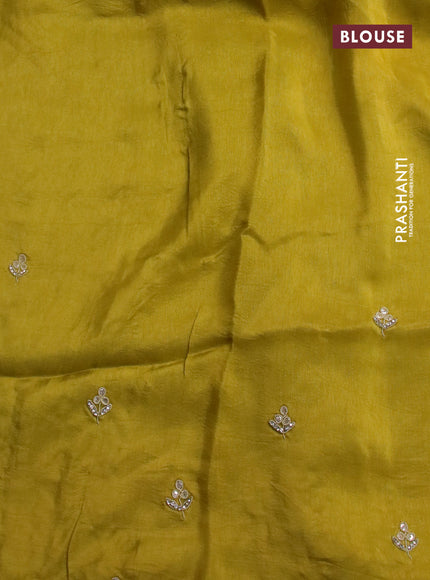 Satin silk saree lime yellow with embroidery work buttas and lace work border