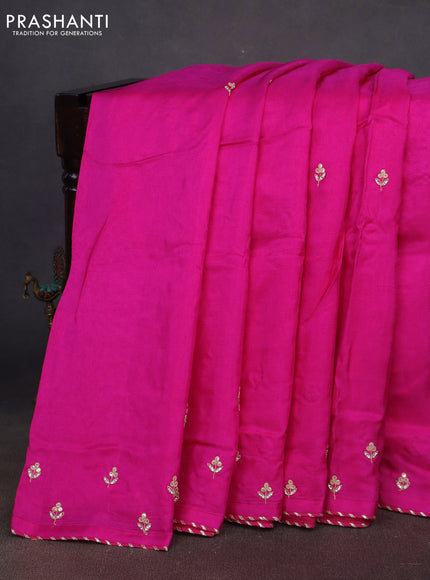 Satin silk saree pink with embroidery work buttas and lace work border