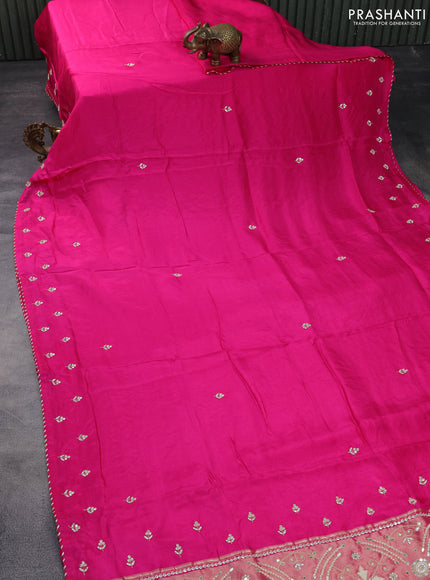 Satin silk saree pink with embroidery work buttas and lace work border