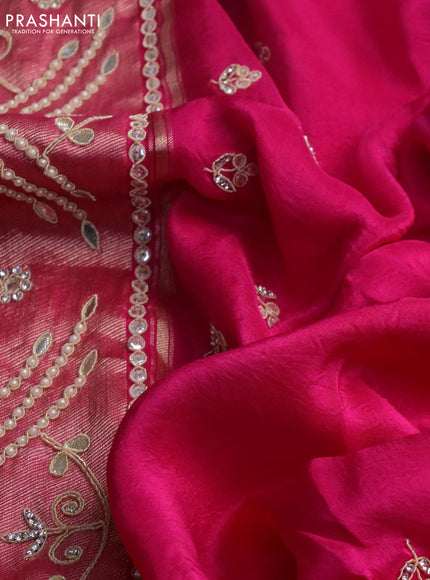 Satin silk saree pink with embroidery work buttas and lace work border