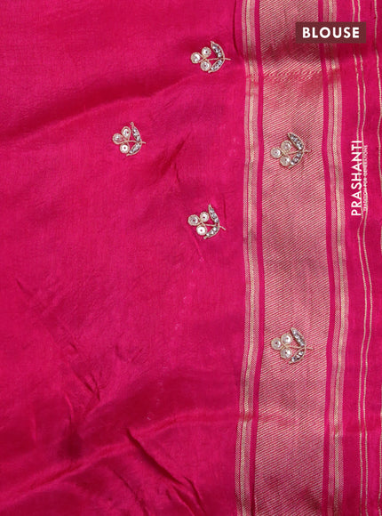 Satin silk saree pink with embroidery work buttas and lace work border