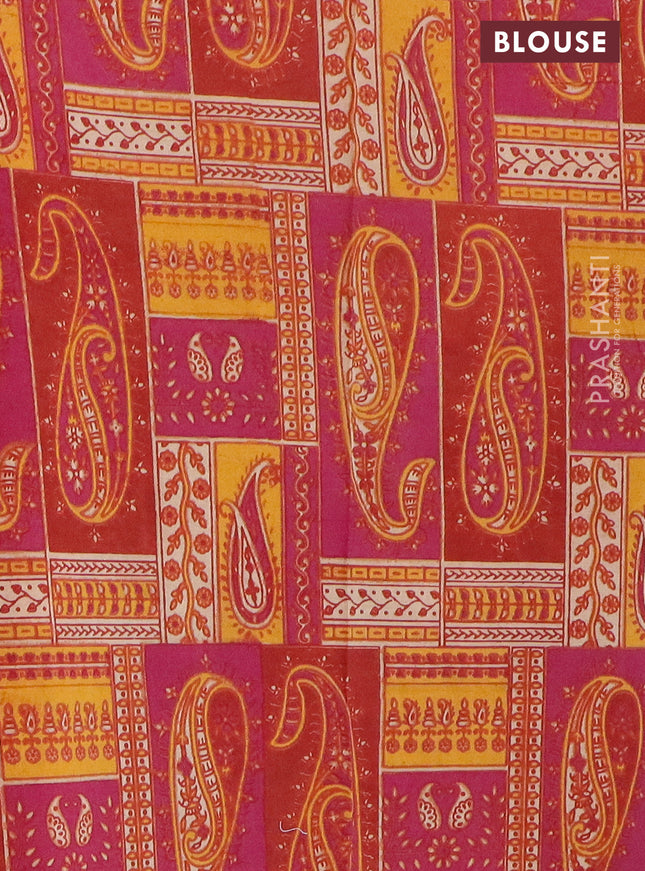 Chirala cotton saree dark magenta pink and multi colour with plain body and kalamkari blouse