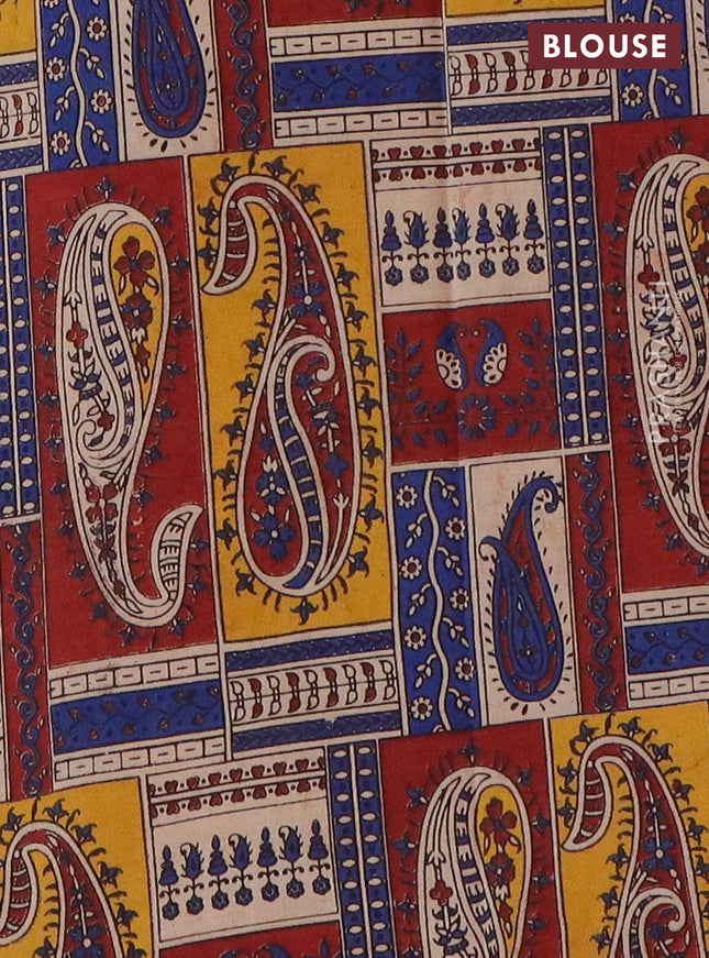 Chirala cotton saree peacock blue and multi colour with plain body and kalamkari blouse