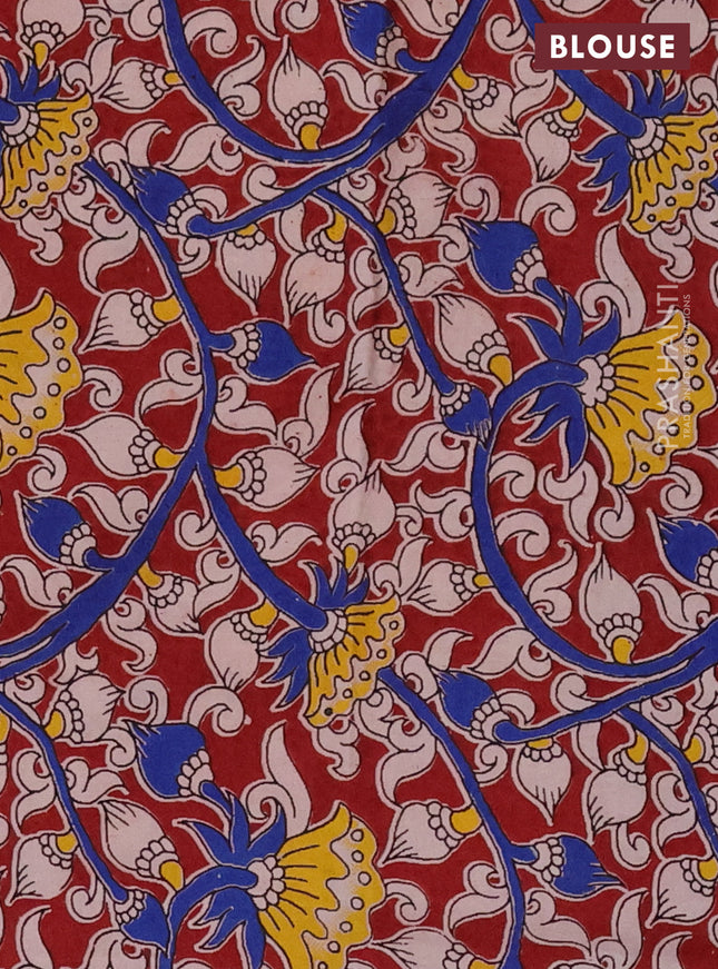 Chirala cotton saree blue and maroon with plain body and kalamkari blouse