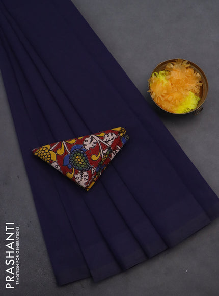 Chirala cotton saree navy blue and maroon with plain body and kalamkari blouse
