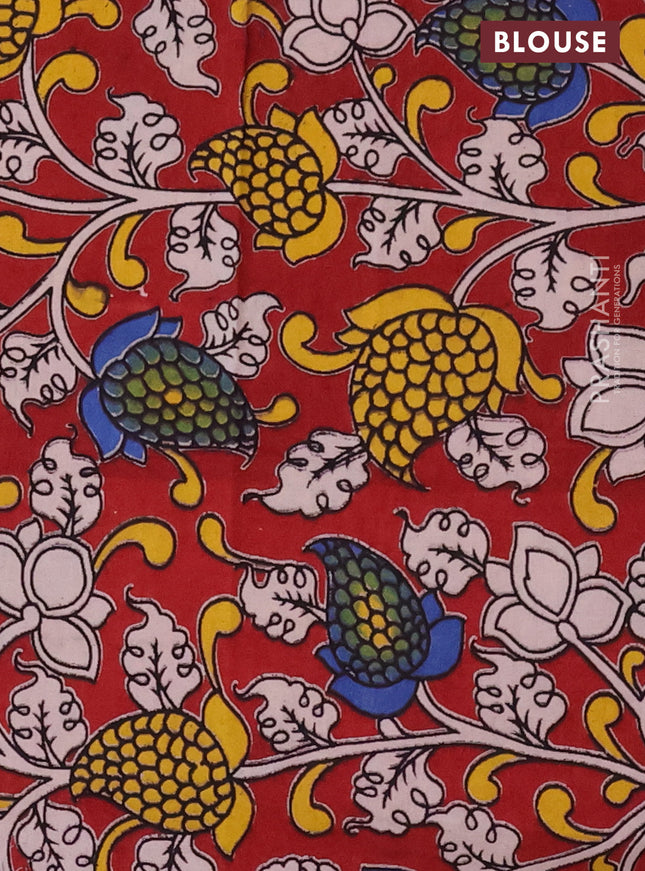 Chirala cotton saree navy blue and maroon with plain body and kalamkari blouse