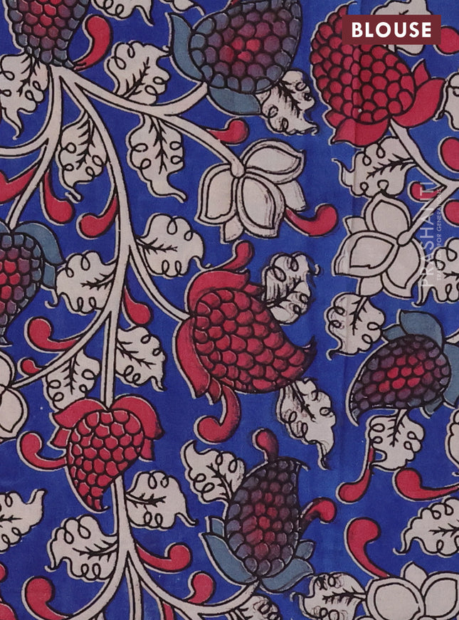 Chirala cotton saree dark magenta pink and blue with plain body and kalamkari blouse