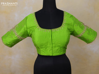 Raw silk readymade blouse light green with zardosi work and back knot