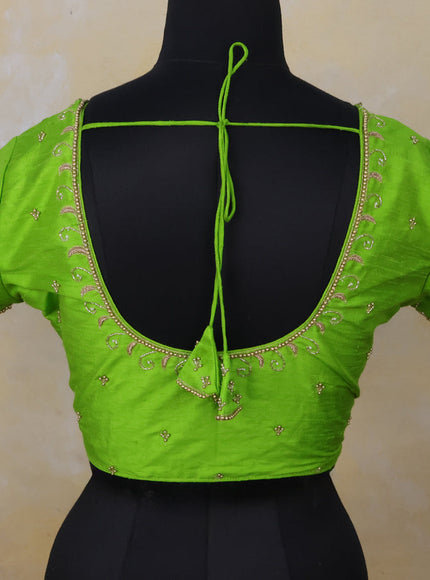 Raw silk readymade blouse light green with zardosi work and back knot