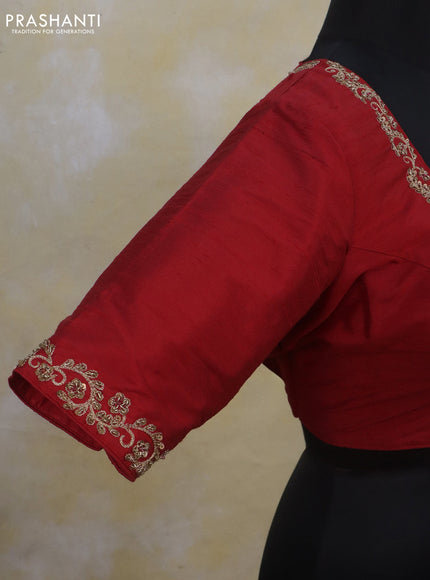 Raw silk readymade blouse red with zardosi work and back knot