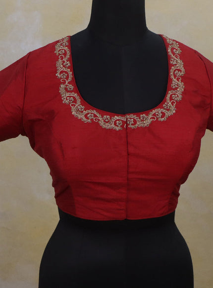 Raw silk readymade blouse red with zardosi work and back knot