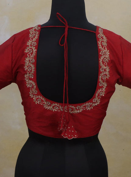 Raw silk readymade blouse red with zardosi work and back knot