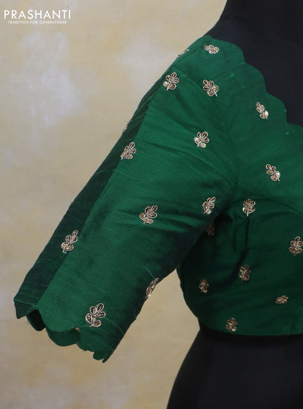 Raw silk readymade blouse green with scallop neck design & zardosi work and back knot