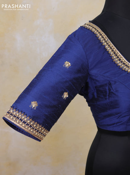 Raw silk readymade blouse navy blue with zardosi work and front hook pattern