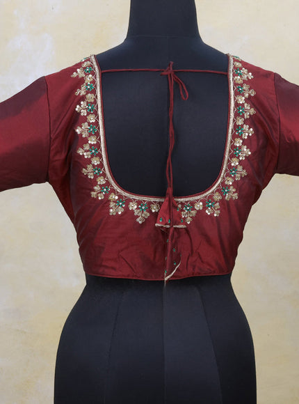Silk readymade blouse maroon with zardosi work and back knot